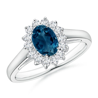 7x5mm AAAA Princess Diana Inspired London Blue Topaz Ring with Halo in P950 Platinum
