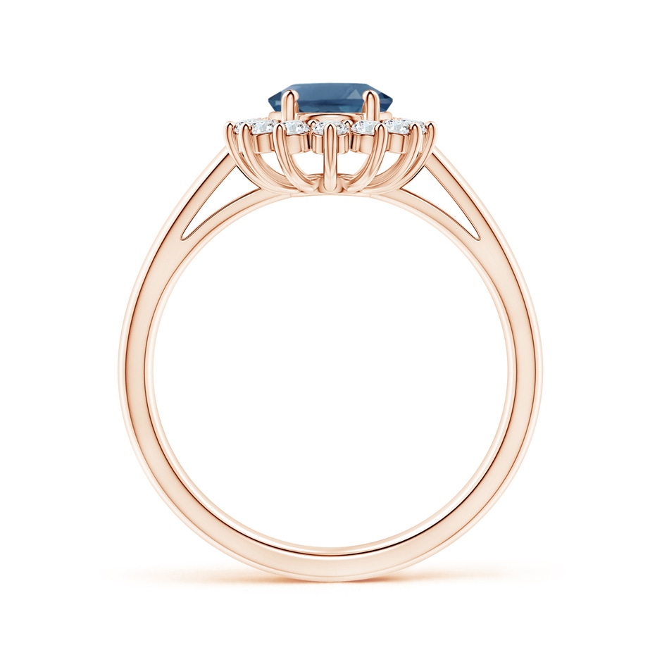 8x6mm A Princess Diana Inspired London Blue Topaz Ring with Halo in Rose Gold side-1