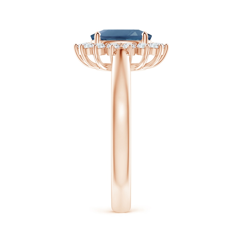 8x6mm A Princess Diana Inspired London Blue Topaz Ring with Halo in Rose Gold side-2