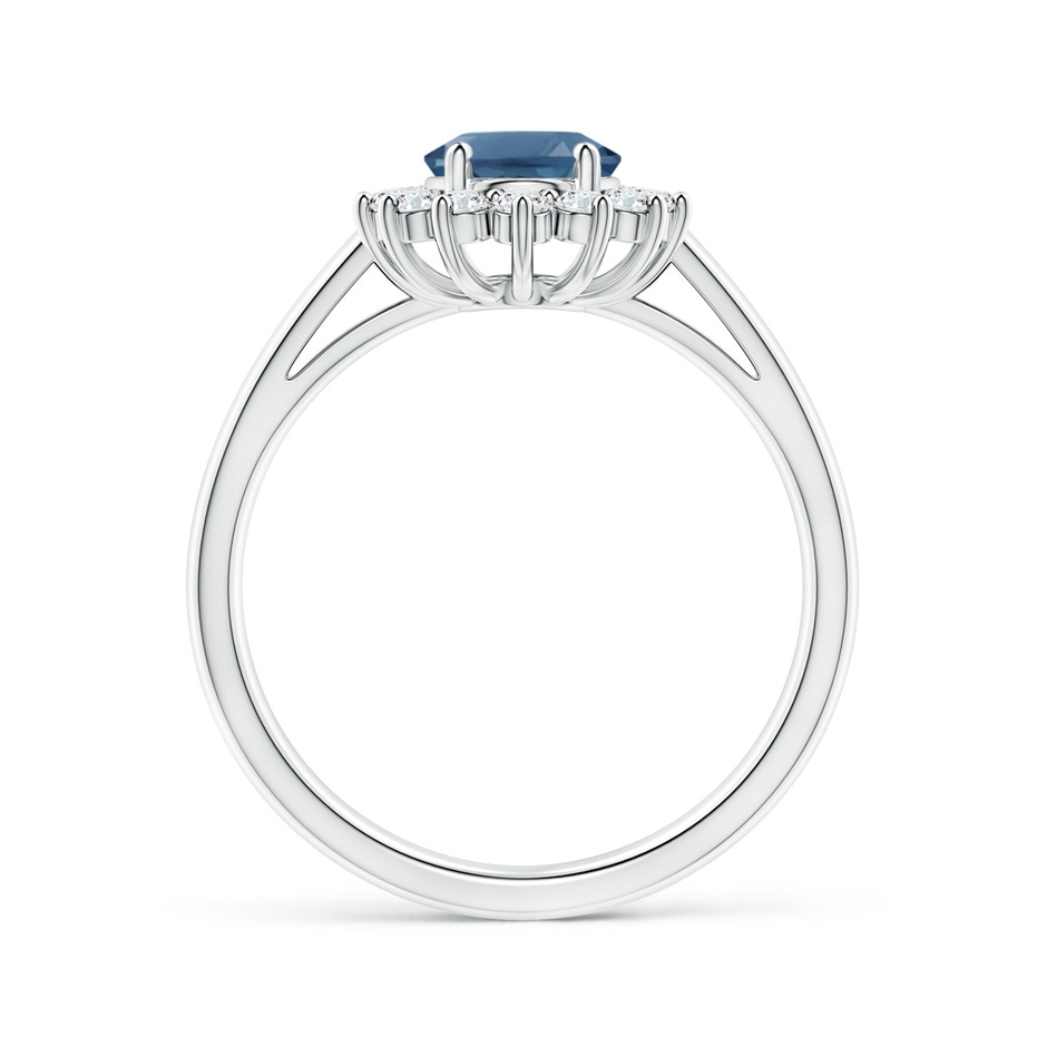 8x6mm A Princess Diana Inspired London Blue Topaz Ring with Halo in White Gold side-1