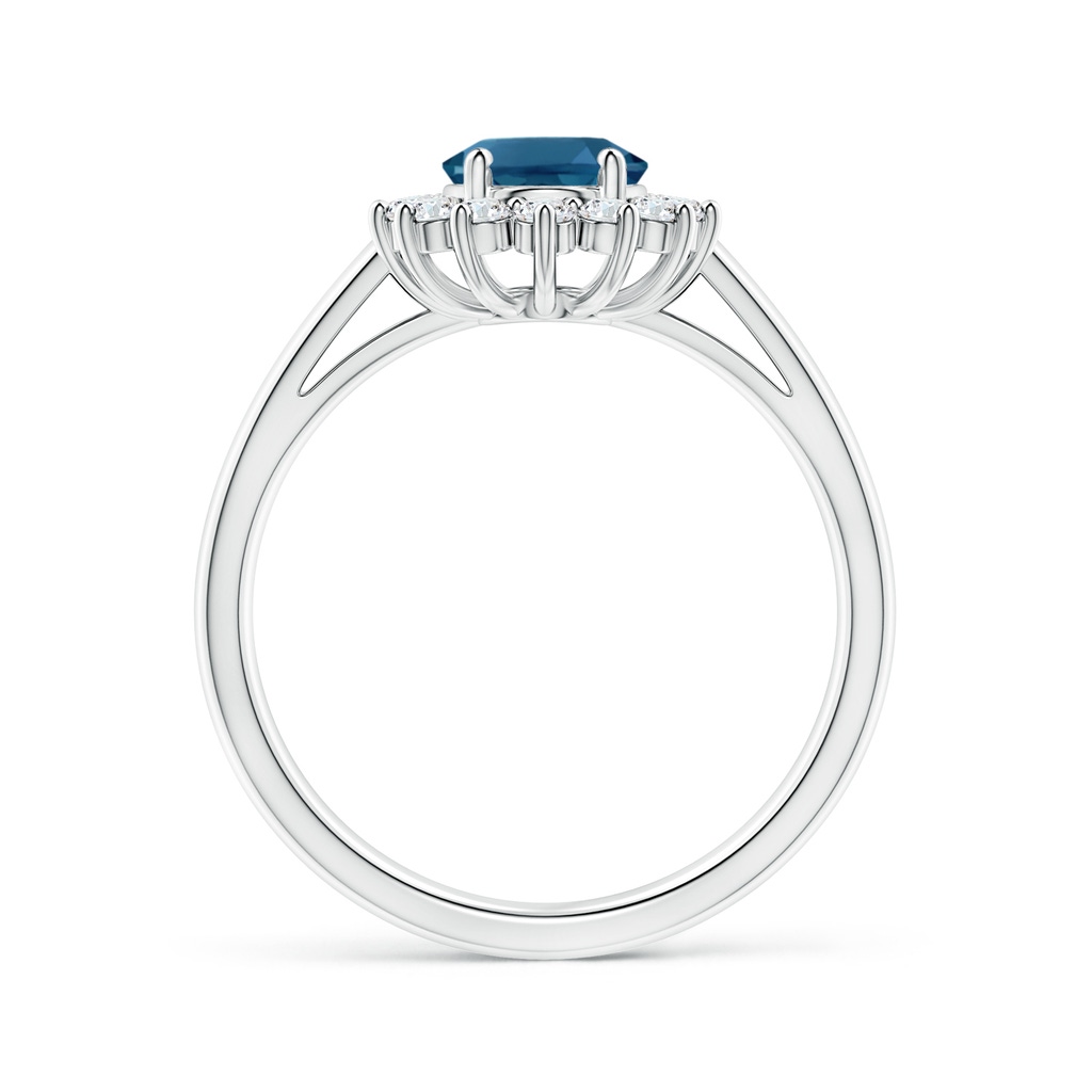 8x6mm AAA Princess Diana Inspired London Blue Topaz Ring with Halo in White Gold Side-1
