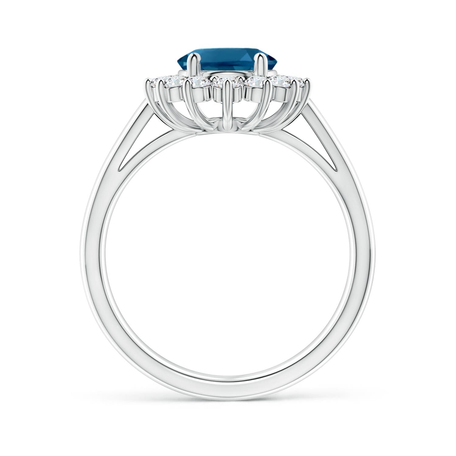 9x7mm AAAA Princess Diana Inspired London Blue Topaz Ring with Halo in P950 Platinum