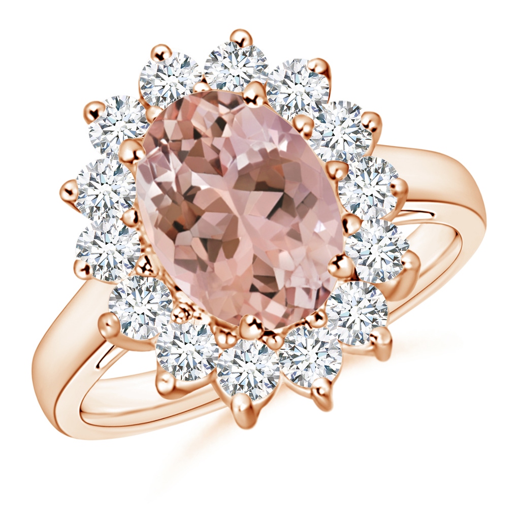 10x8mm AAAA Princess Diana Inspired Morganite Ring with Diamond Halo in Rose Gold