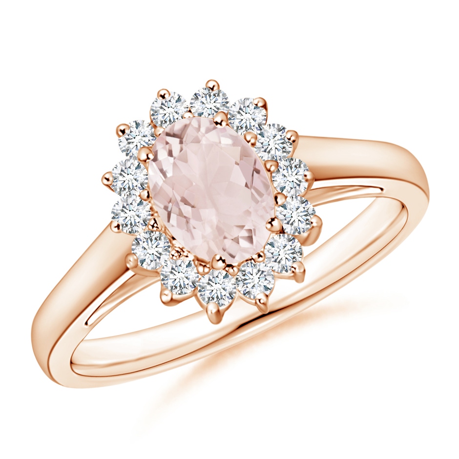 7x5mm A Princess Diana Inspired Morganite Ring with Diamond Halo in 9K Rose Gold 