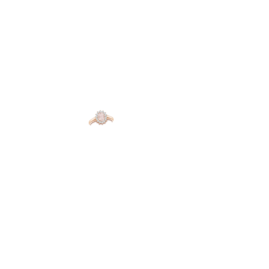 7x5mm A Princess Diana Inspired Morganite Ring with Diamond Halo in 9K Rose Gold hand