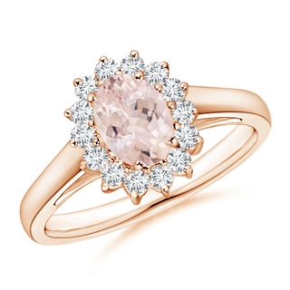 7x5mm AA Princess Diana Inspired Morganite Ring with Diamond Halo in 9K Rose Gold