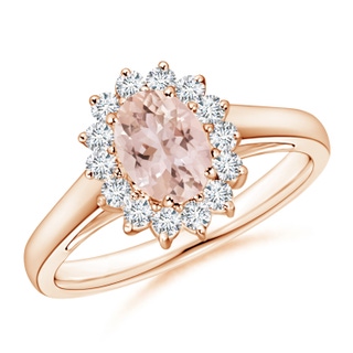 7x5mm AAA Princess Diana Inspired Morganite Ring with Diamond Halo in 10K Rose Gold