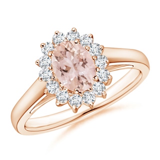 7x5mm AAA Princess Diana Inspired Morganite Ring with Diamond Halo in 9K Rose Gold