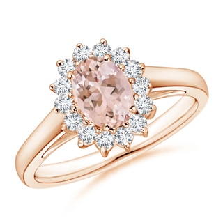 7x5mm AAAA Princess Diana Inspired Morganite Ring with Diamond Halo in 9K Rose Gold