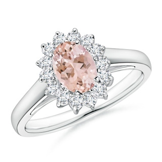 7x5mm AAAA Princess Diana Inspired Morganite Ring with Diamond Halo in P950 Platinum