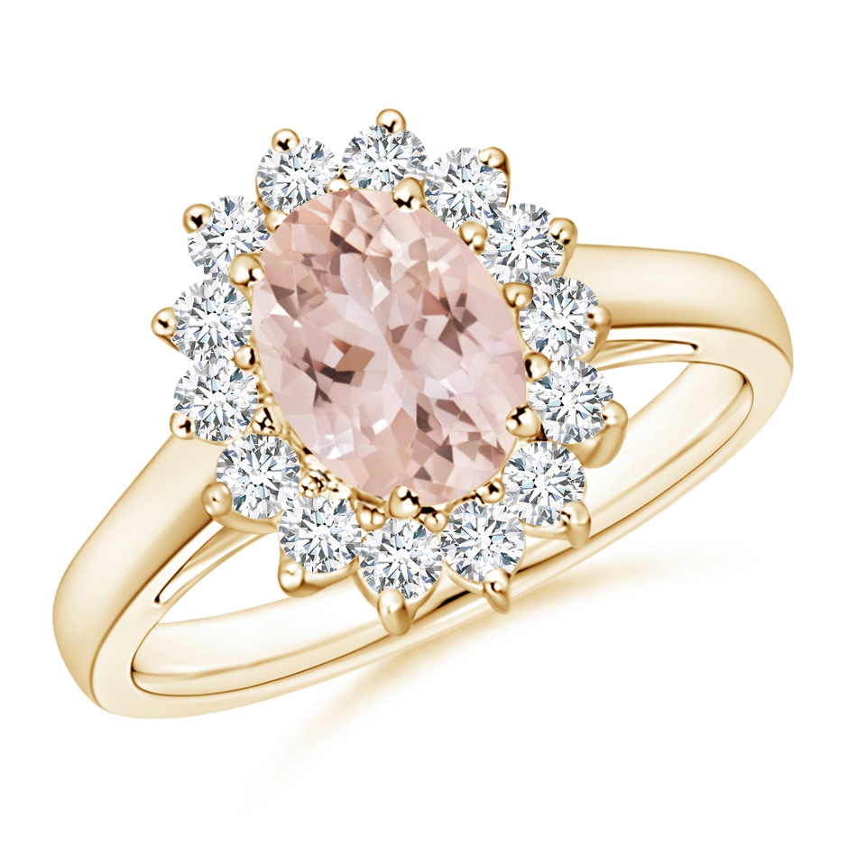 8x6mm AAA Princess Diana Inspired Morganite Ring with Diamond Halo in 10K Yellow Gold 
