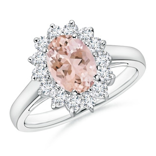 8x6mm AAAA Princess Diana Inspired Morganite Ring with Diamond Halo in P950 Platinum