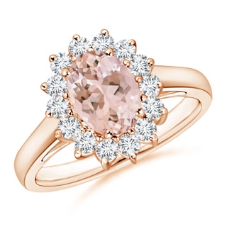 8x6mm AAAA Princess Diana Inspired Morganite Ring with Diamond Halo in Rose Gold