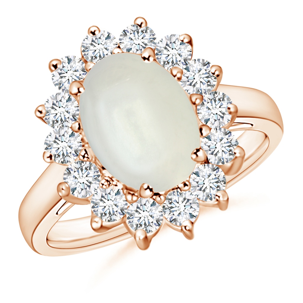 10x8mm AAAA Princess Diana Inspired Moonstone Ring with Diamond Halo in Rose Gold