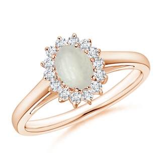 6x4mm A Princess Diana Inspired Moonstone Ring with Diamond Halo in Rose Gold