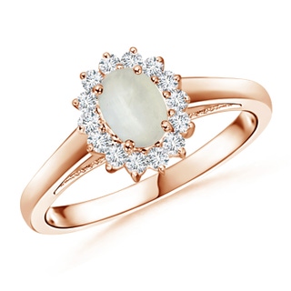 6x4mm AA Princess Diana Inspired Moonstone Ring with Diamond Halo in 10K Rose Gold