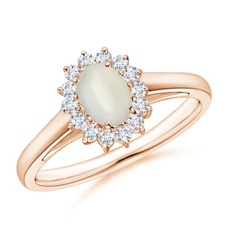 6x4mm AAA Princess Diana Inspired Moonstone Ring with Diamond Halo in Rose Gold