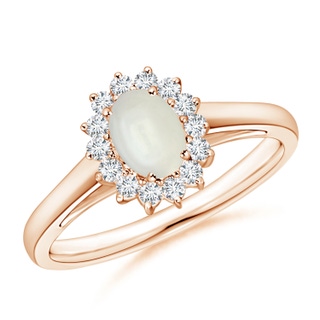 6x4mm AAAA Princess Diana Inspired Moonstone Ring with Diamond Halo in Rose Gold