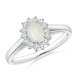 6x4mm AAAA Princess Diana Inspired Moonstone Ring with Diamond Halo in White Gold