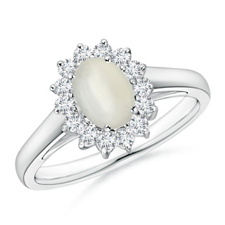 7x5mm AAA Princess Diana Inspired Moonstone Ring with Diamond Halo in White Gold