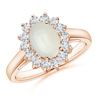 8x6mm AAAA Princess Diana Inspired Moonstone Ring with Diamond Halo in Rose Gold