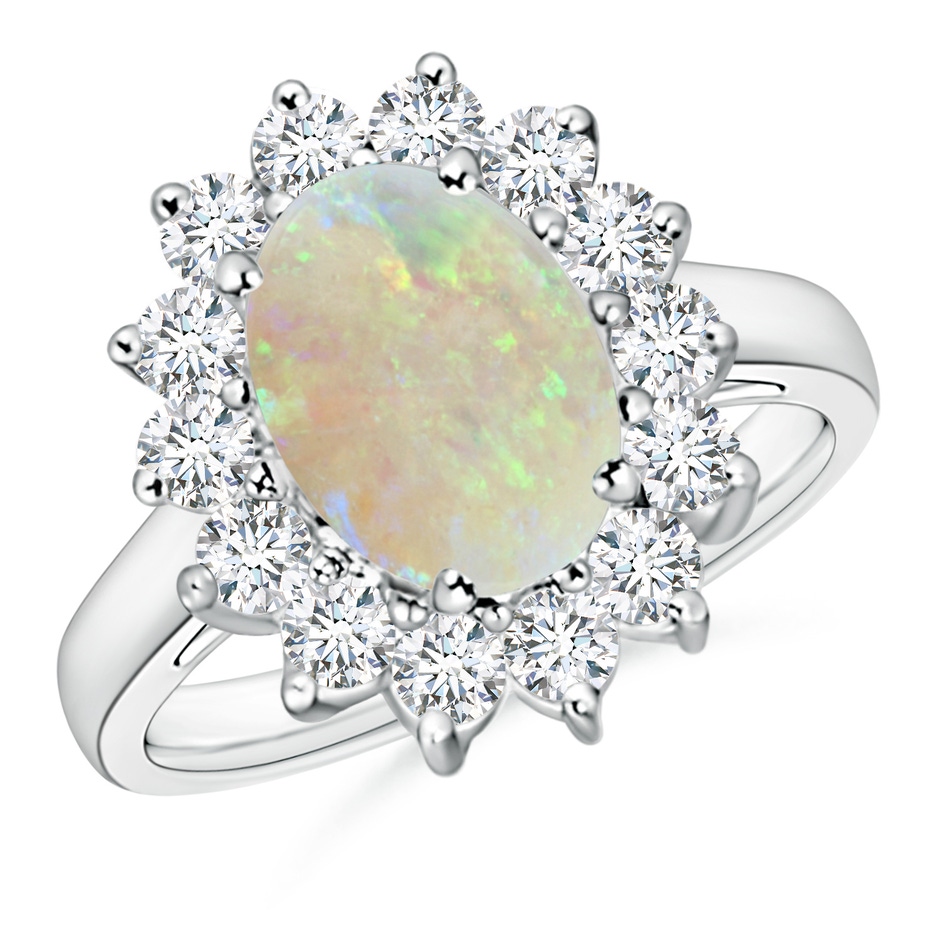 10x8mm AAA Princess Diana Inspired Opal Ring with Diamond Halo in White Gold 