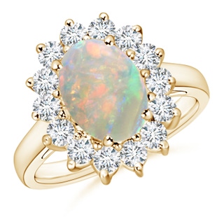 10x8mm AAAA Princess Diana Inspired Opal Ring with Diamond Halo in Yellow Gold