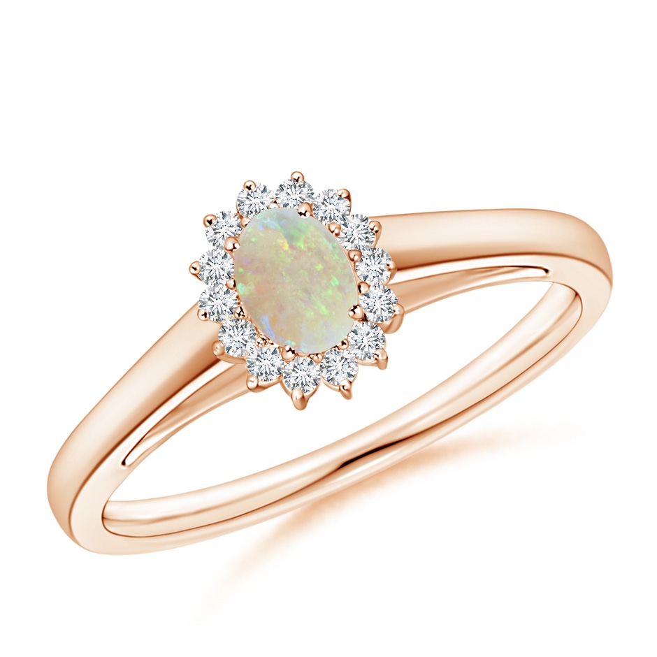 5x3mm AAA Princess Diana Inspired Opal Ring with Diamond Halo in 9K Rose Gold 