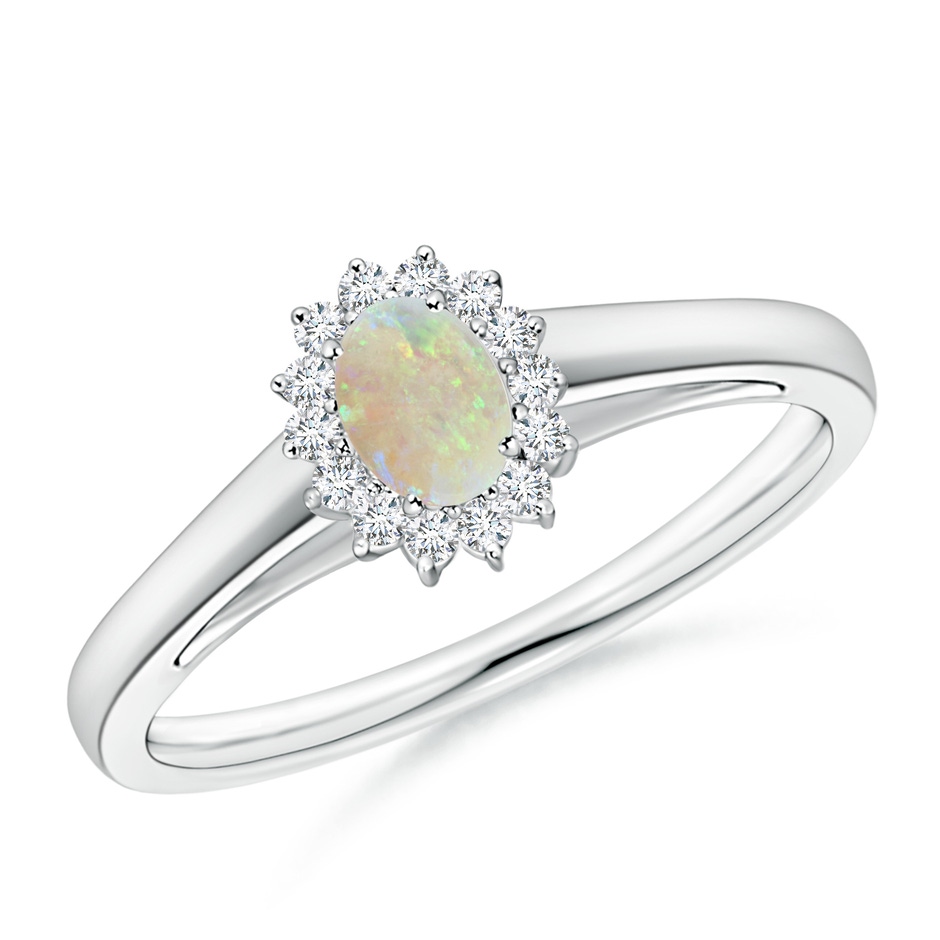 5x3mm AAA Princess Diana Inspired Opal Ring with Diamond Halo in White Gold 