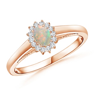 5x3mm AAAA Princess Diana Inspired Opal Ring with Diamond Halo in 9K Rose Gold