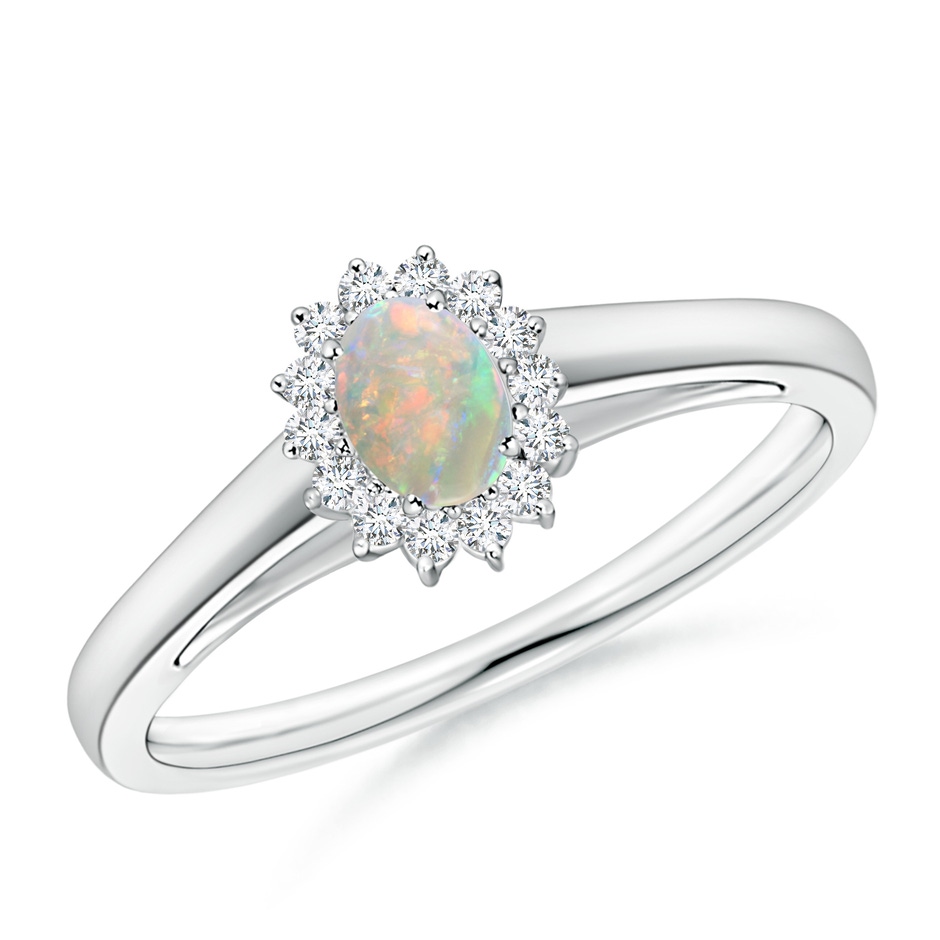 5x3mm AAAA Princess Diana Inspired Opal Ring with Diamond Halo in P950 Platinum 