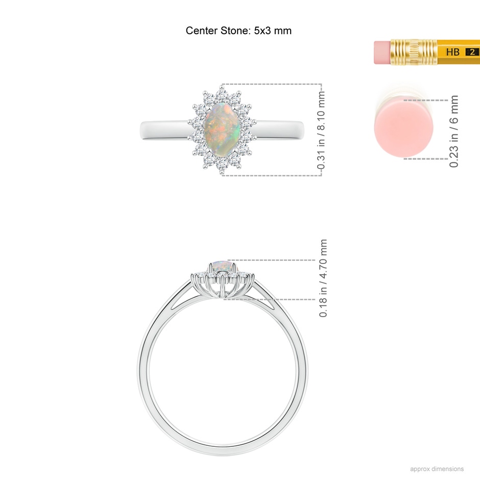 5x3mm AAAA Princess Diana Inspired Opal Ring with Diamond Halo in P950 Platinum ruler