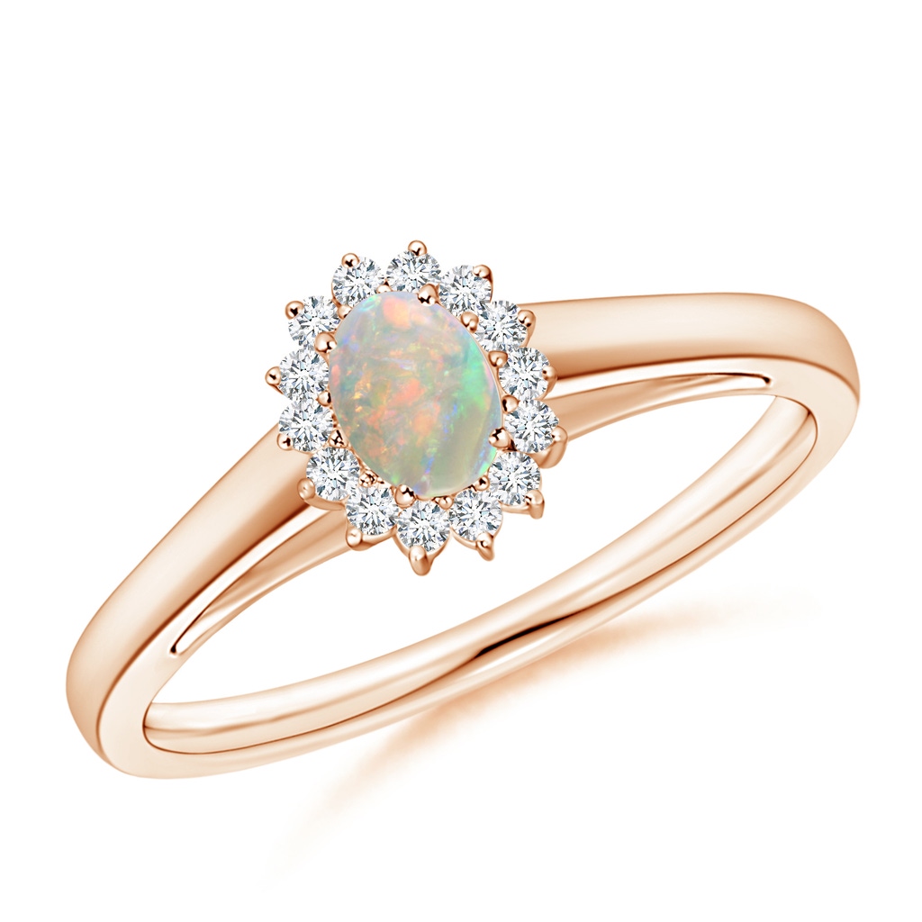 5x3mm AAAA Princess Diana Inspired Opal Ring with Diamond Halo in Rose Gold