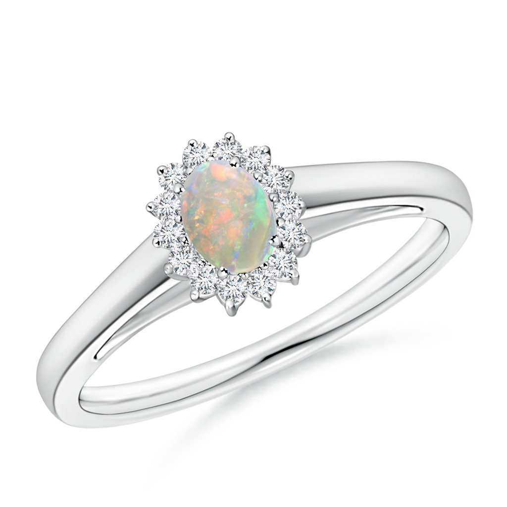 5x3mm AAAA Princess Diana Inspired Opal Ring with Diamond Halo in White Gold