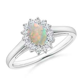 6x4mm AAAA Princess Diana Inspired Opal Ring with Diamond Halo in P950 Platinum