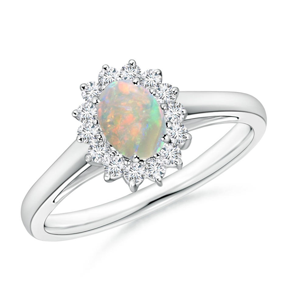 6x4mm AAAA Princess Diana Inspired Opal Ring with Diamond Halo in P950 Platinum 