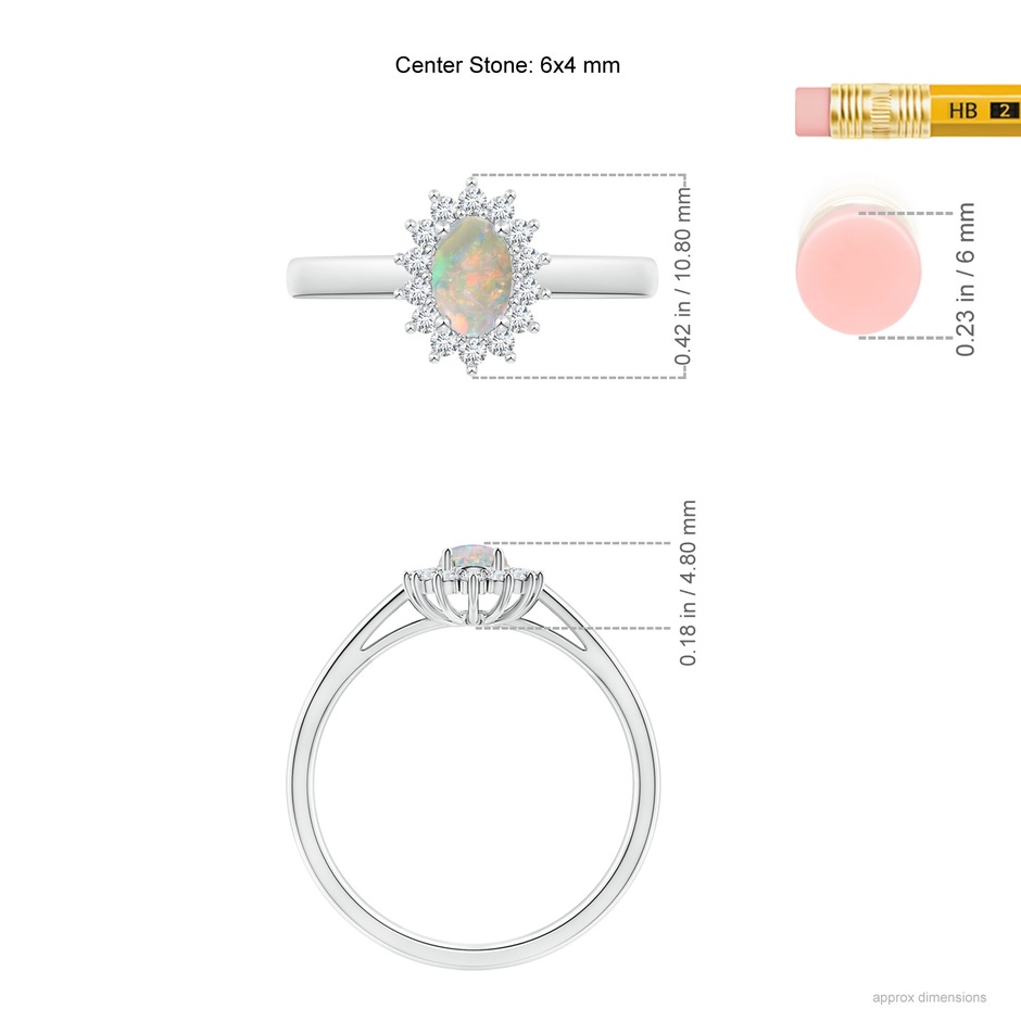 6x4mm AAAA Princess Diana Inspired Opal Ring with Diamond Halo in P950 Platinum ruler