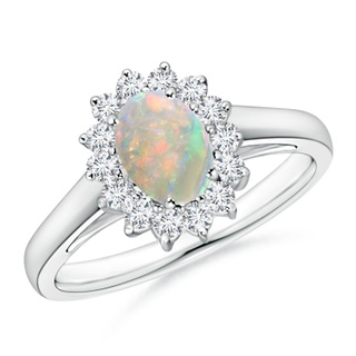 7x5mm AAAA Princess Diana Inspired Opal Ring with Diamond Halo in P950 Platinum