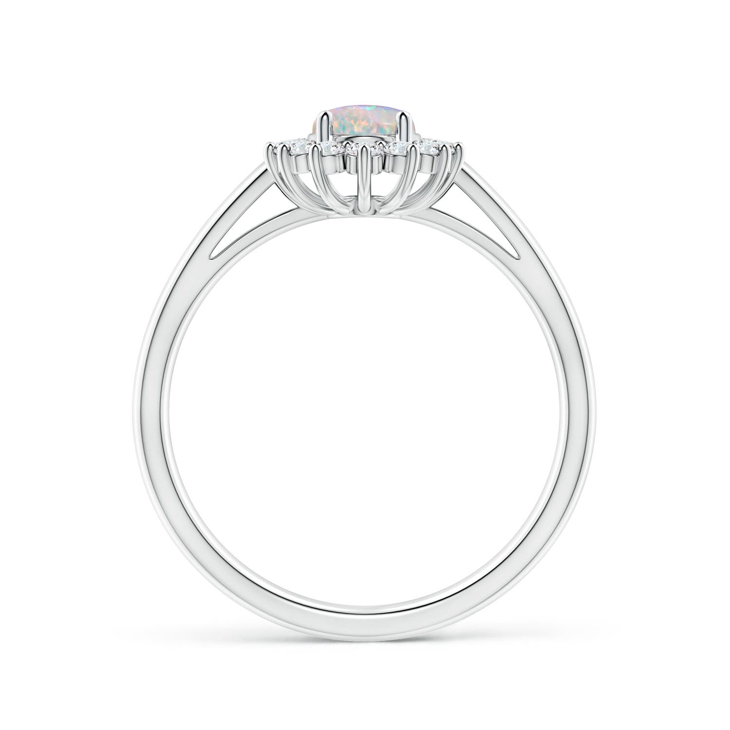 7x5mm AAAA Princess Diana Inspired Opal Ring with Diamond Halo in P950 Platinum