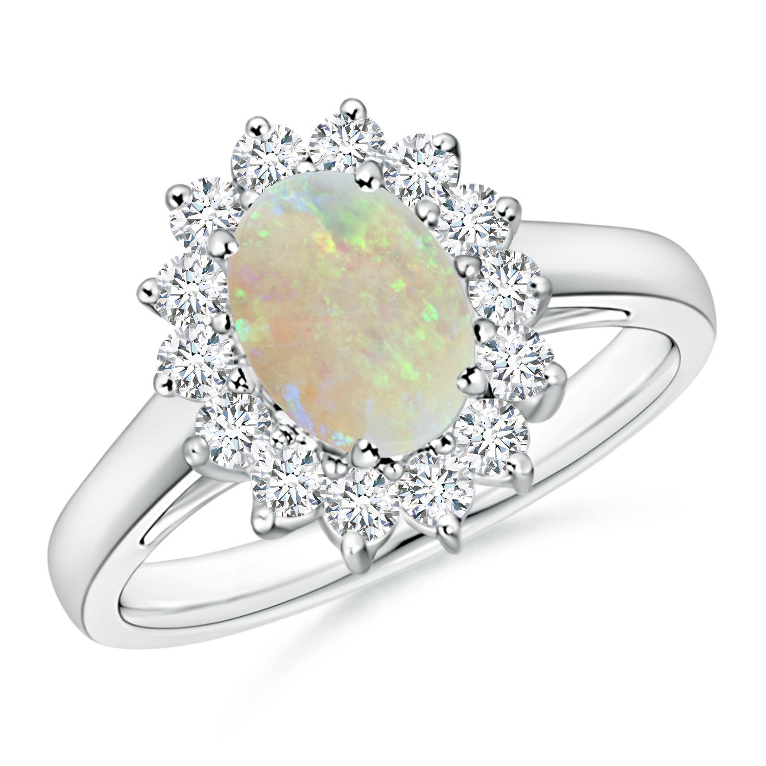 BGZLEU White Gold Rings For Women Simulated Blue Fire Opal With Diamond