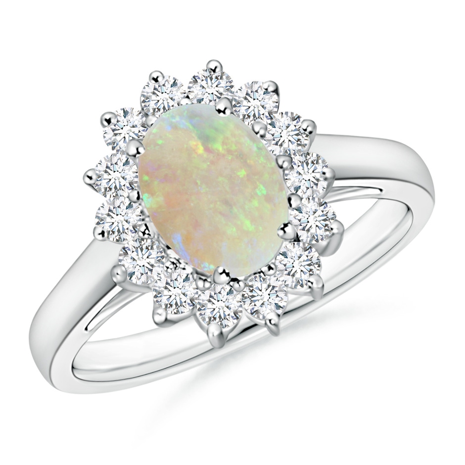 8x6mm AAA Princess Diana Inspired Opal Ring with Diamond Halo in White Gold 