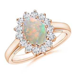 8x6mm AAAA Princess Diana Inspired Opal Ring with Diamond Halo in 18K Rose Gold