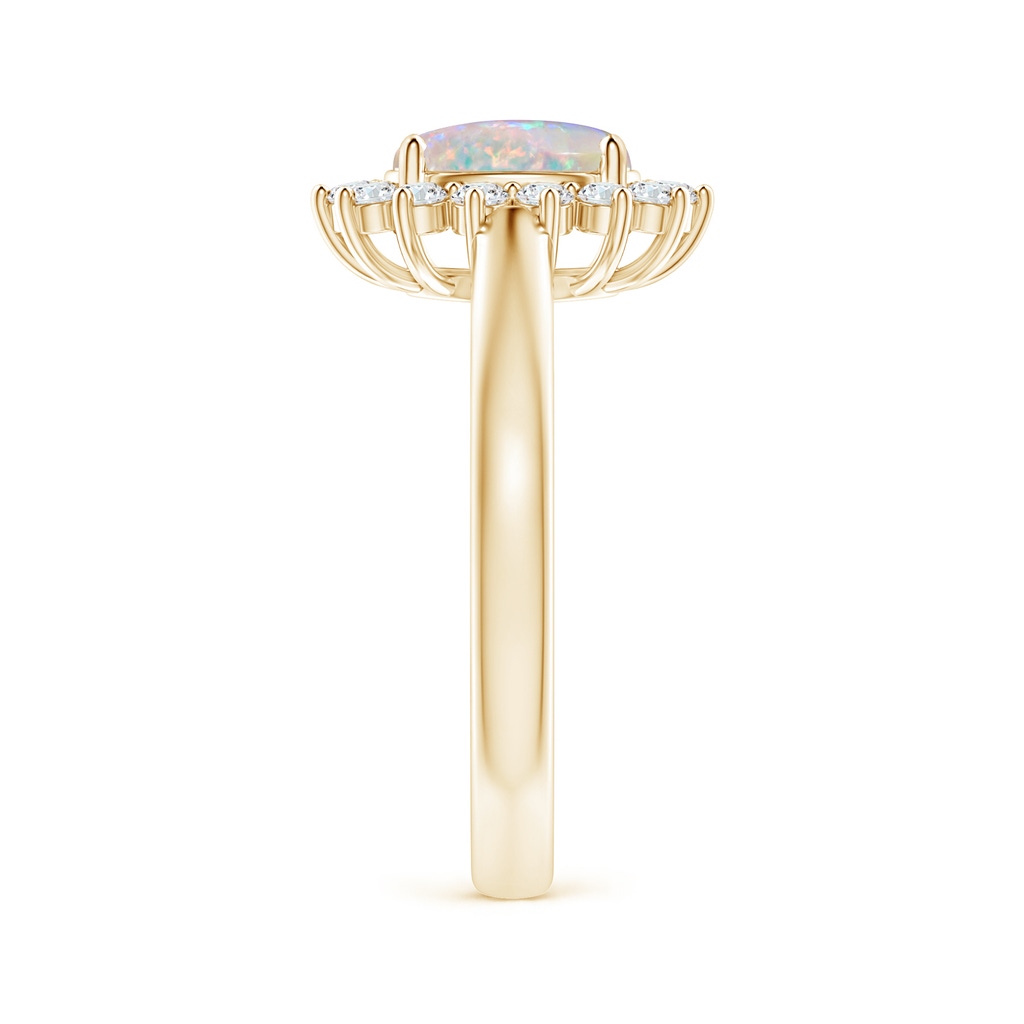 8x6mm AAAA Princess Diana Inspired Opal Ring with Diamond Halo in Yellow Gold Side-2