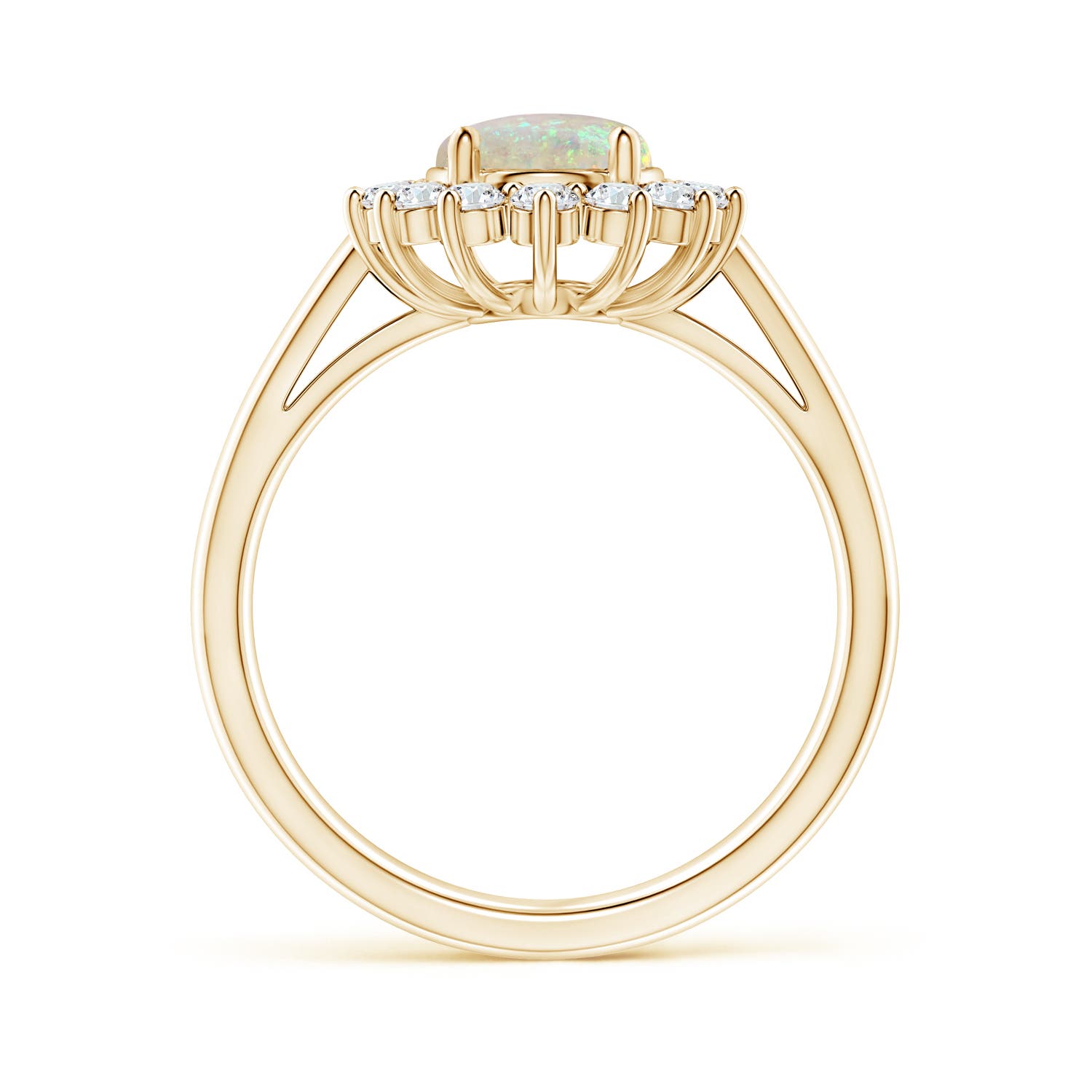 9x7mm AAA Princess Diana Inspired Opal Ring with Diamond Halo in 18K Yellow Gold