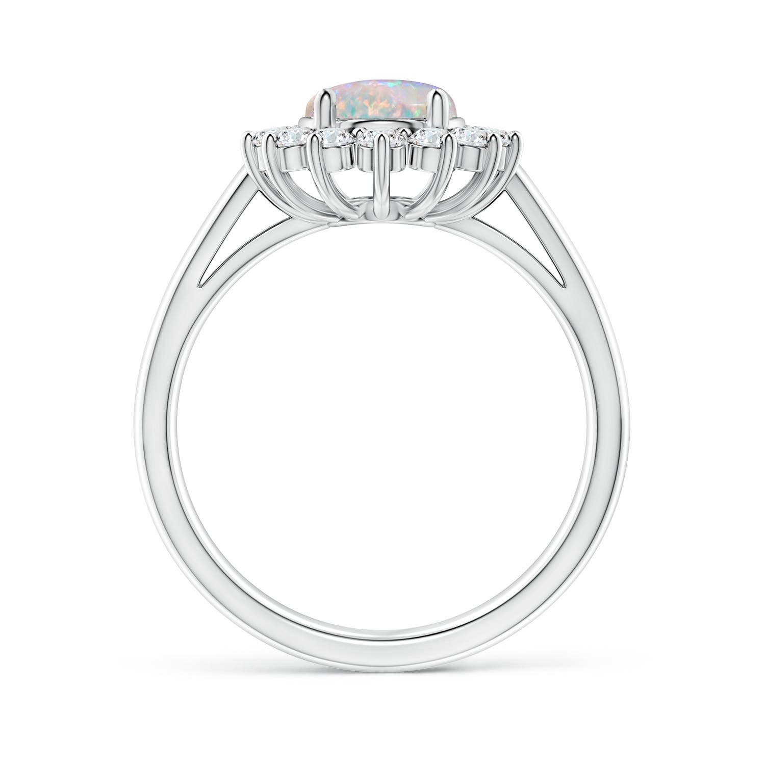 9x7mm AAAA Princess Diana Inspired Opal Ring with Diamond Halo in P950 Platinum