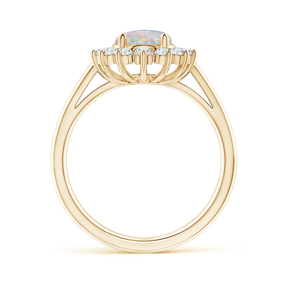 9x7mm AAAA Princess Diana Inspired Opal Ring with Diamond Halo in Yellow Gold side 199