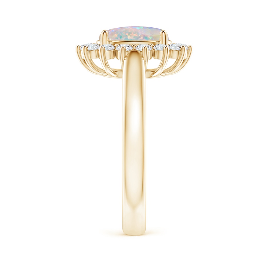 9x7mm AAAA Princess Diana Inspired Opal Ring with Diamond Halo in Yellow Gold side 299
