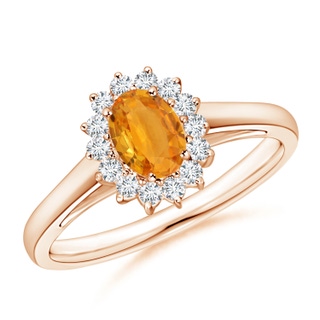 6x4mm A Princess Diana Inspired Orange Sapphire Ring with Halo in Rose Gold