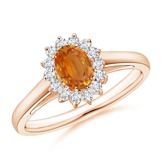 6x4mm AA Princess Diana Inspired Orange Sapphire Ring with Halo in 9K Rose Gold