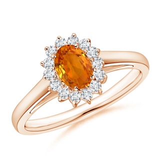 6x4mm AAA Princess Diana Inspired Orange Sapphire Ring with Halo in Rose Gold